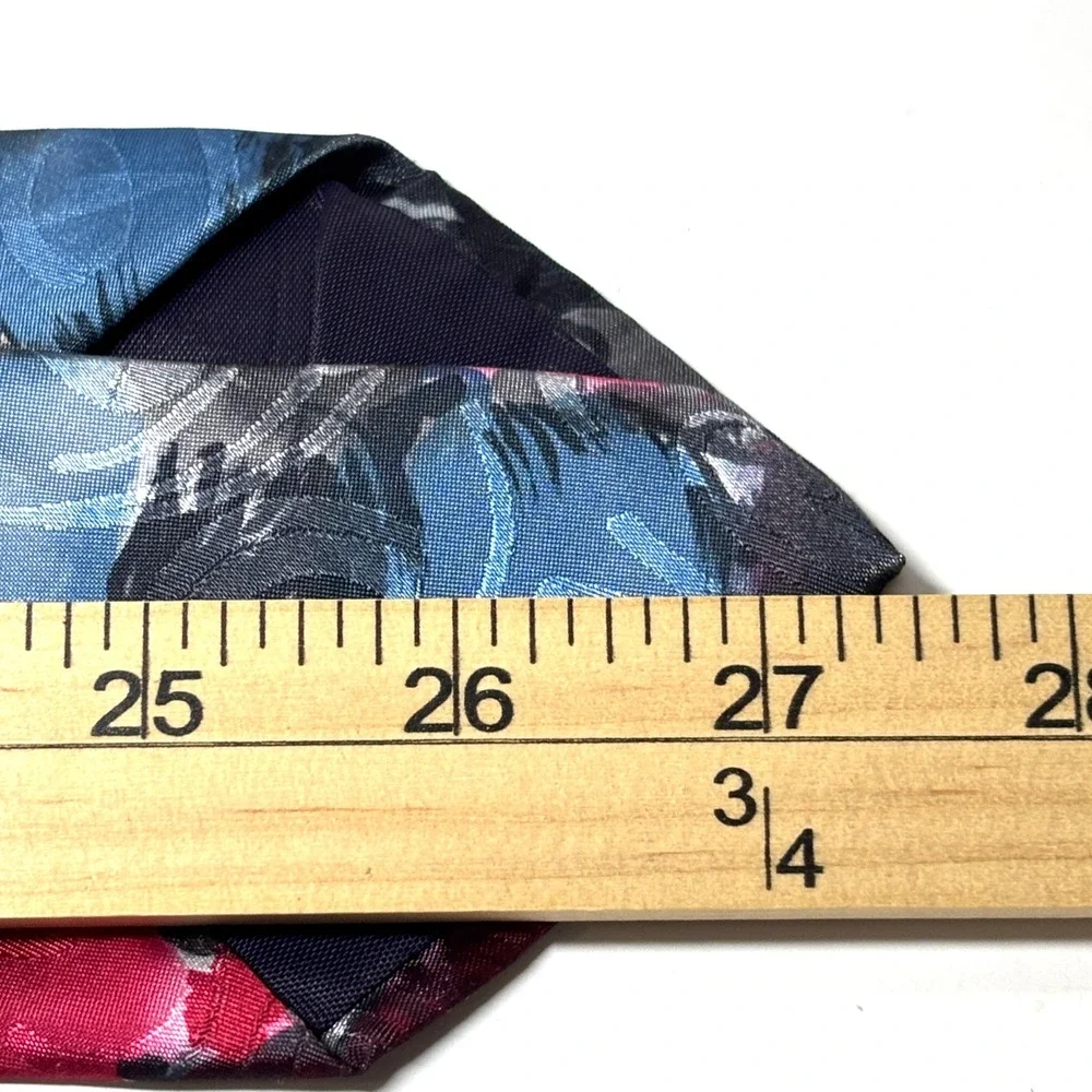 Manhattan‎ Necktie Mens OS Blue Pink Floral Made in USA Wide Silk Artsy Look